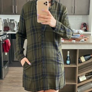 Khaki Green Flannel dress with pockets